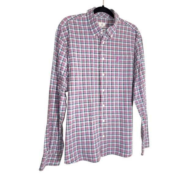 Johnnie-O Hangin Out Shirt Mens XL Senorita Pink Gray Plaid Button LS Cotton - Picture 1 of 7
